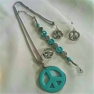 Peace Sign Necklace Bracelet Earrings Ring